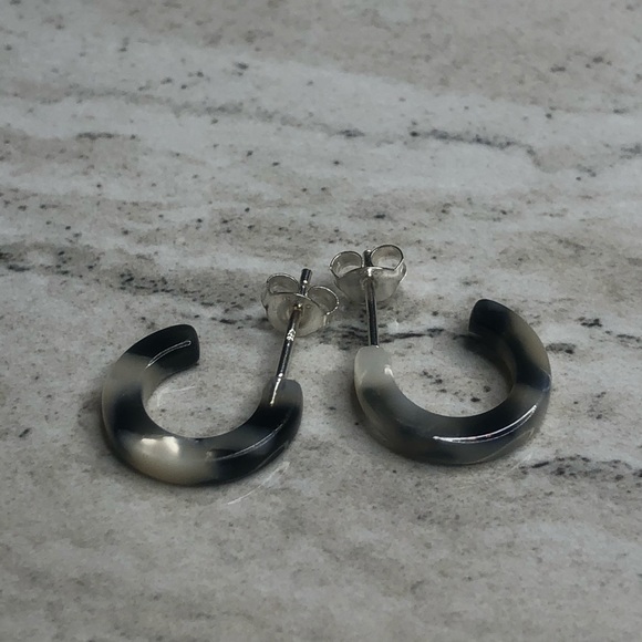 925 Sterling Silver Acrylic Half Hoop Earrings - Picture 4 of 8